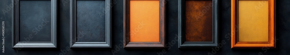 Fototapeta premium Vibrant orange and dark wooden frames create a striking contrast