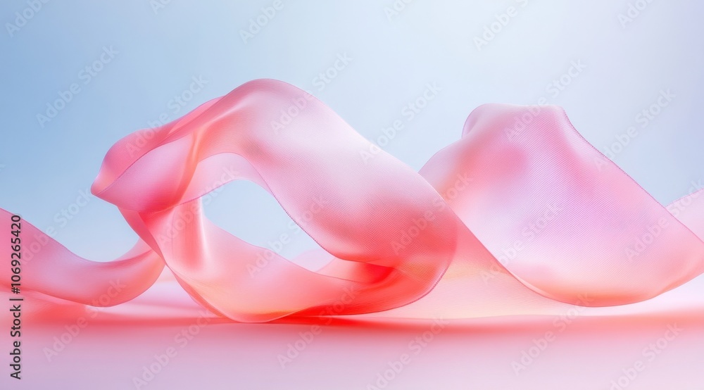 Flowing pink and red fabric in motion against a soft blue background Flowing pink and red fabric in motion against a soft blue background