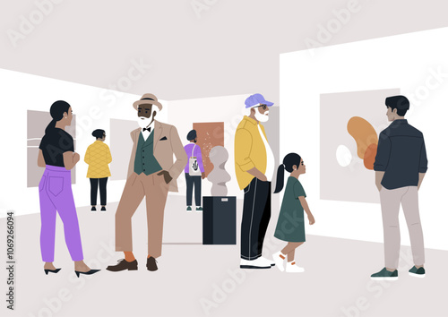 Visitors gather in a vibrant art gallery, exploring unique artworks, enjoying meaningful exchanges, and immersing themselves in the artistic atmosphere of the evening's event