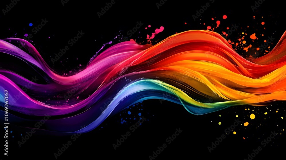 Colorful brush strokes and ribbon swirls in a wave-like, abstract splash design, with fluid rainbow colors and 3D line effects. Colorful brush strokes and ribbon swirls in a wave-like, abstract splash design, with fluid rainbow colors and 3D line effects.