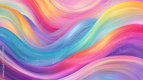 Colorful brush strokes and ribbon swirls in a wave-like, abstract splash design, with fluid rainbow colors and 3D line effects.