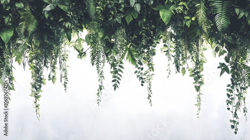 Decorative tropical leaves photomural, featuring lush greenery hanging from top to bottom, ideal for home interiors photo