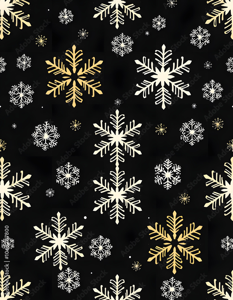 Long seamless winter christmas New Year pattern with snowflakes on a dark background, asian style Long seamless winter christmas New Year pattern with snowflakes on a dark background, asian style