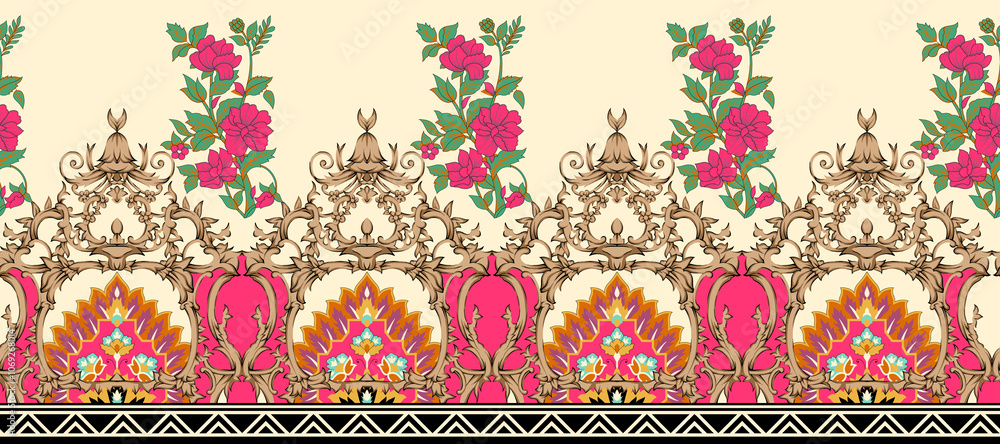 seamless beautiful wallpaper cards border design floral leaf vintage ornament Victorian geometric ethnic print paisley