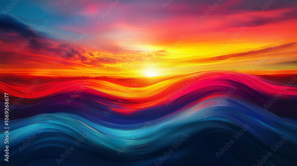 Vibrant Sunrise with Colorful Abstract Waves that Symbolize New Beginnings