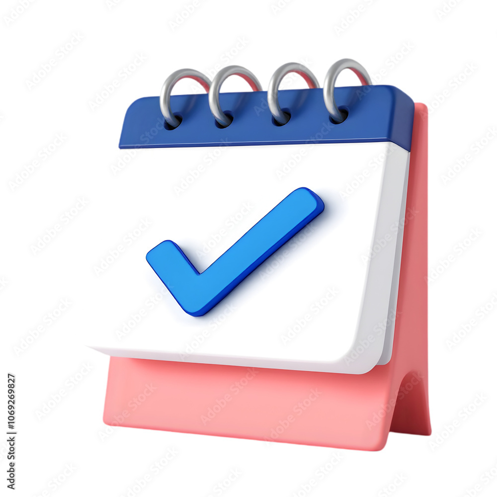3D Blue and White Calendar Icon with Check Mark Symbol
3D Blue and White Calendar Icon with Check Mark Symbol