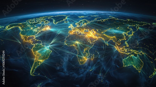 Global Network Map Highlighting International Connections and Trade Routes Across Continents