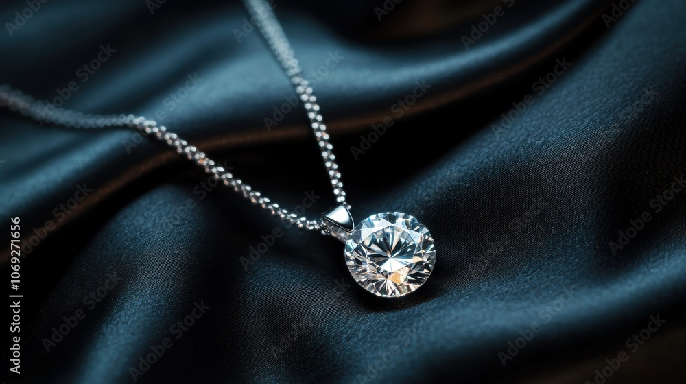 Diamond necklace lying on a dark satin cloth, capturing subtle reflections. Diamond necklace lying on a dark satin cloth, capturing subtle reflections.