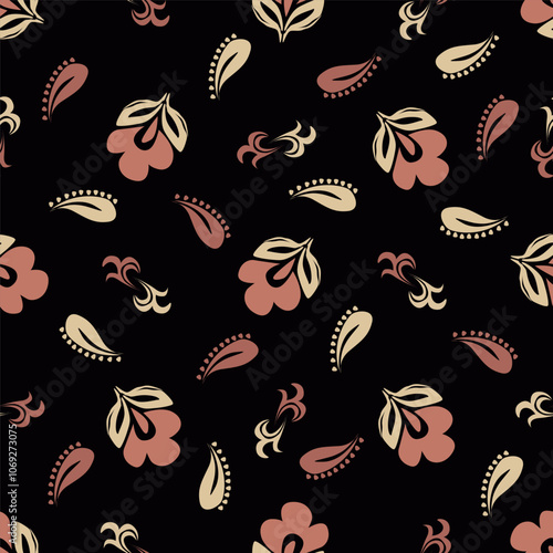 Vintage seamless floral pattern. Simple pretty flowers with leaves on beige background. Modern background for textiles, packaging, designs, fashion fabric, wallpaper.