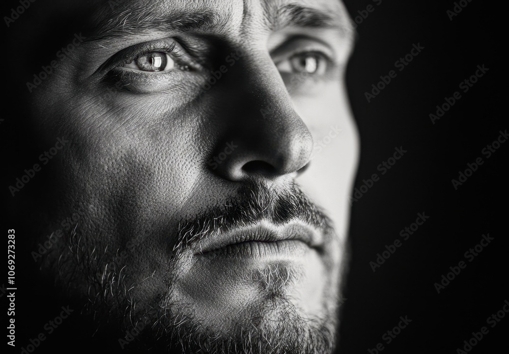 Dramatic close-up portrait of a pensive man with a rugged, weathered face Dramatic close-up portrait of a pensive man with a rugged, weathered face