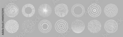Set of round doodle hand drawn patterns and textures. Abstract organic shapes, different textured circles. Trendy vector graphic elements for cover, poster, banner, label, fabric, wallpaper, wrapping.
