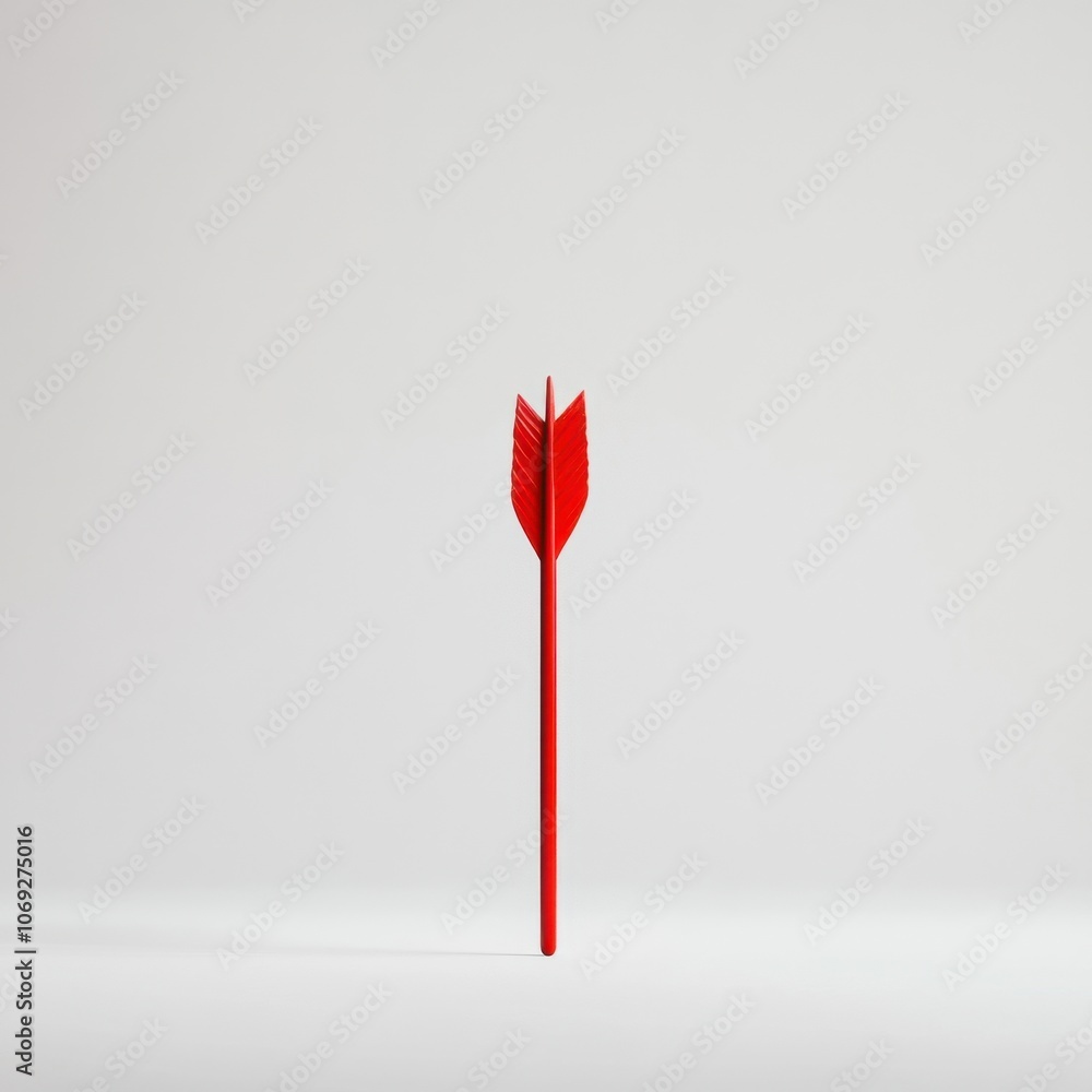 Striking red arrow pointing upwards against a plain background Striking red arrow pointing upwards against a plain background
