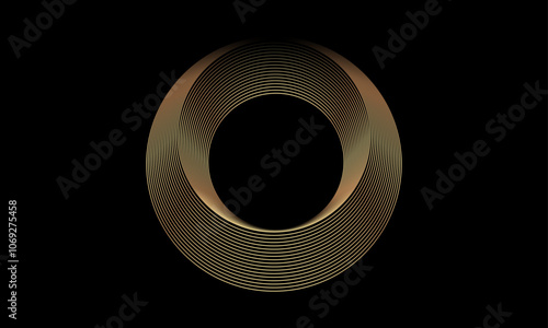 Round frame gold light isolated on black background. Abstract circles lines pattern. Vector illustration concept for music, equalizer, digital, modern science, Ai technology