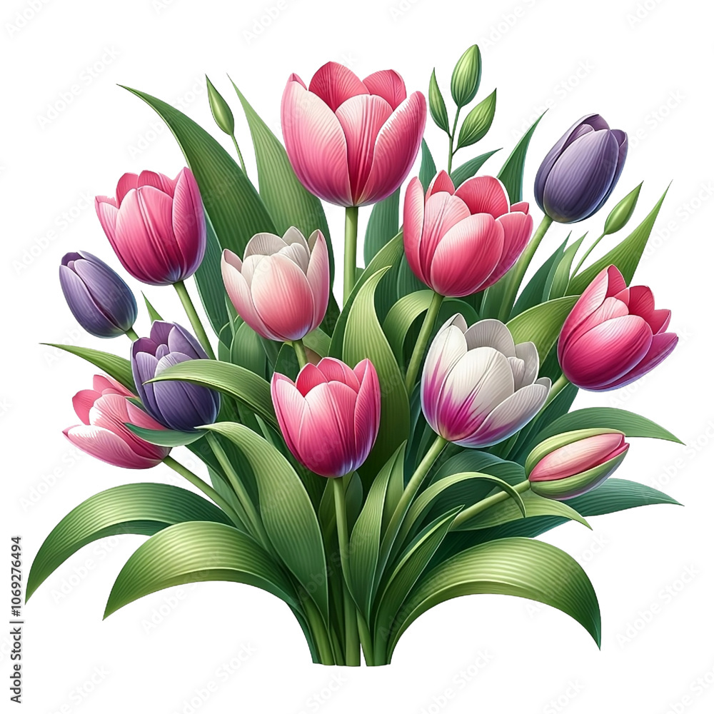 Obraz premium beautiful tulip Flower bouquet vector isolated on white background