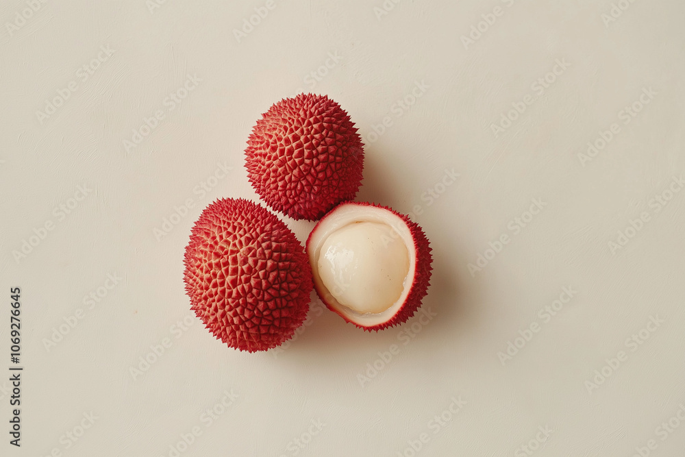 Lychee Peeled on Pale Cream Background - Exotic Delicacy Revealed Lychee Peeled on Pale Cream Background - Exotic Delicacy Revealed