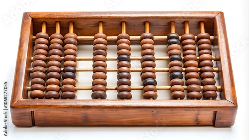 A traditional wooden abacus used for calculations in ancient China, on a white background. photo