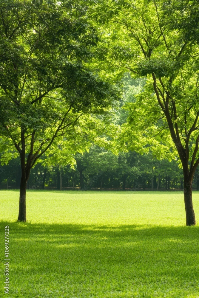 Lush green park with trees and grass Lush green park with trees and grass