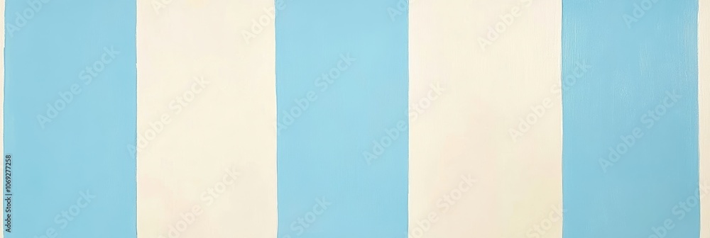 水平の青い帯が特徴のシンプルなデザインが施された壁の描写