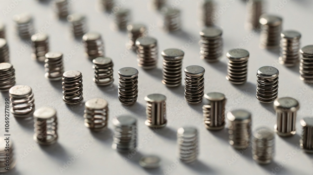 Fototapeta premium Detailed view of neatly arranged metallic springs on a white surface, showcasing their design and symmetry during a crafting session