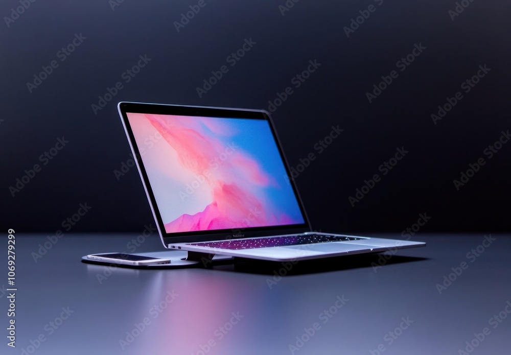 modern laptop and smartphone on dark background modern laptop and smartphone on dark background