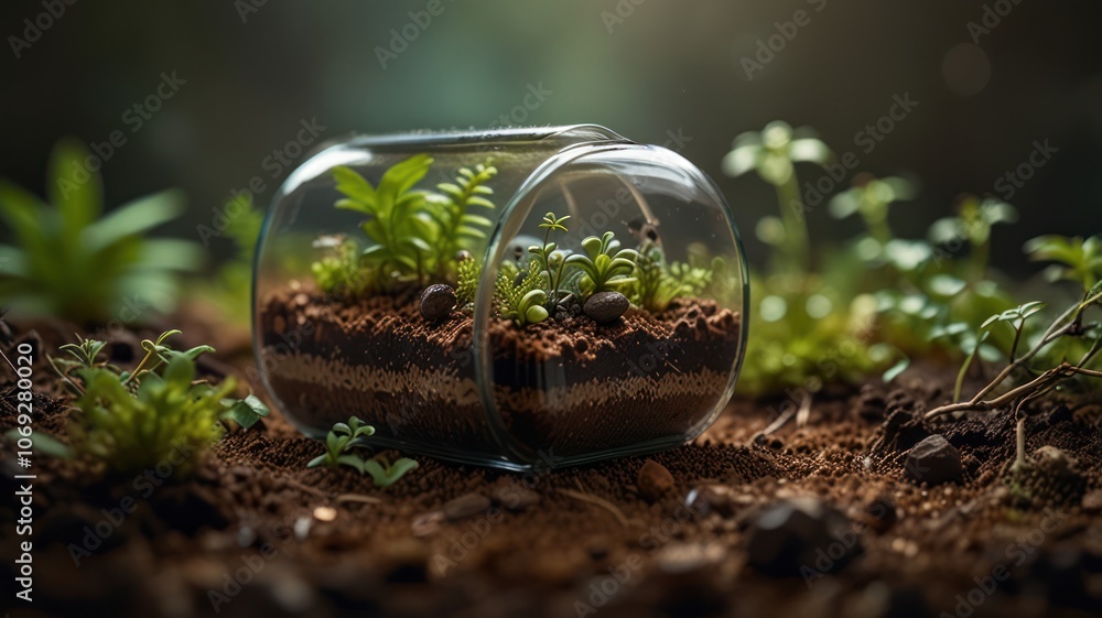 a miniature succulent garden enclosed in a glass jar. The jar, filled with a variety of succulent plants and a layer of soil, creates a self-contained ecosystem. a miniature succulent garden enclosed in a glass jar. The jar, filled with a variety of succulent plants and a layer of soil, creates a self-contained ecosystem.