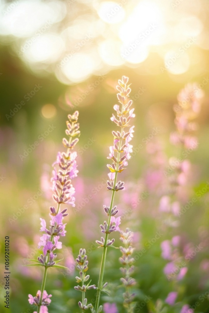Obraz premium Vibrant lavender flowers blooming in a field on a sunny day