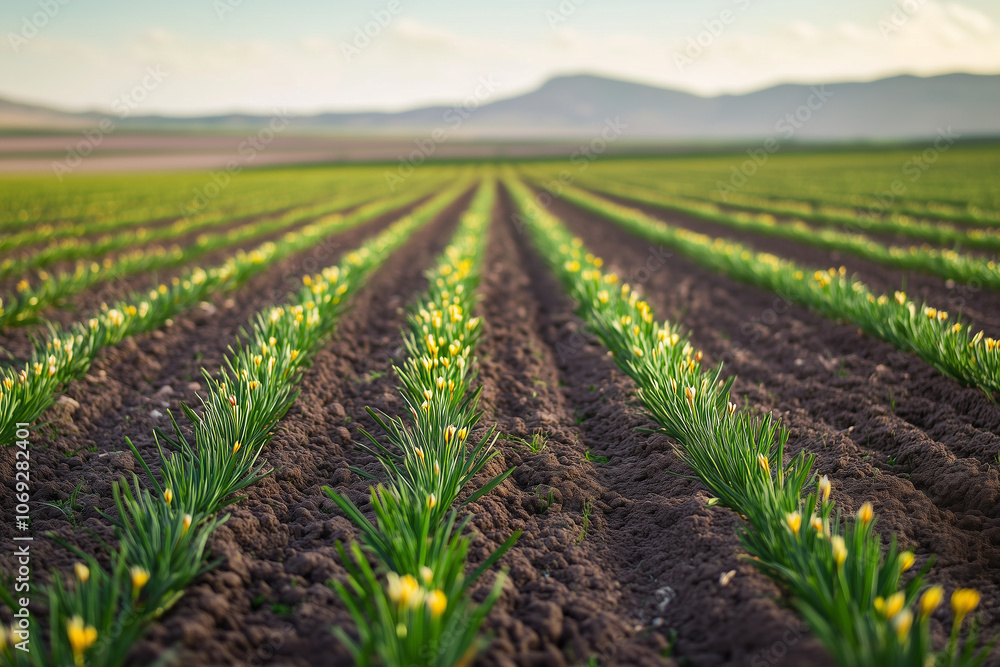 Flavorful Saffron Stigmas Blossoming: Cultivation Field Harvest Flavorful Saffron Stigmas Blossoming: Cultivation Field Harvest