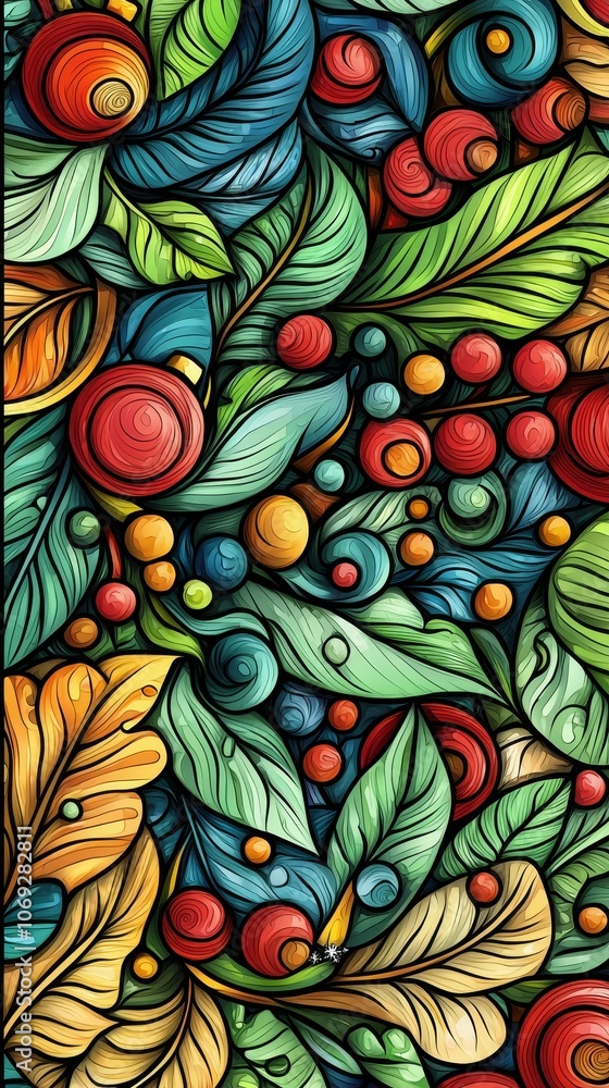 Create a vibrant doodle hand-drawn christmas background featuring colorful holly and leaves Create a vibrant doodle hand-drawn christmas background featuring colorful holly and leaves