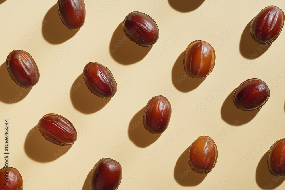 Fototapeta premium Dates Arranged Isolated on a Light Gold Background – Elegant Natural Food Portrait