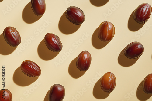 Dates Arranged Isolated on a Light Gold Background – Elegant Natural Food Portrait