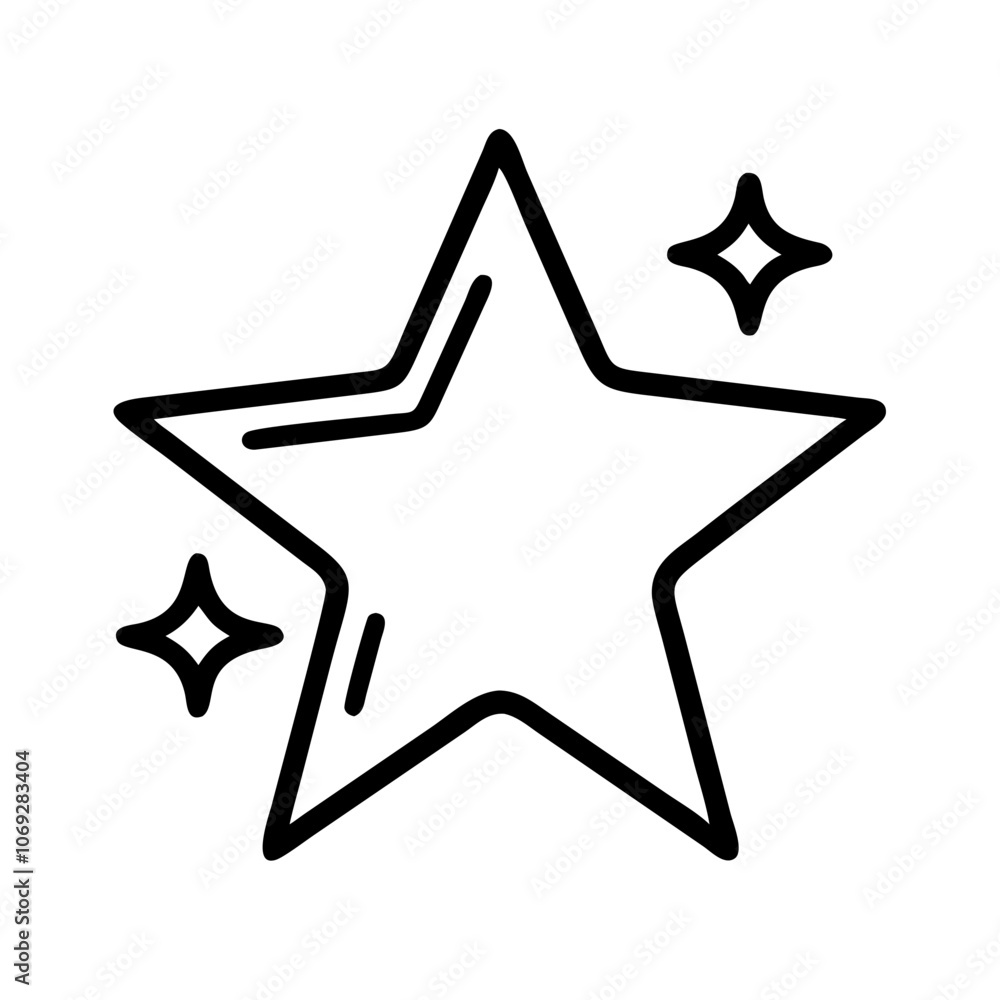 Single star with sparkles in outline style Single star with sparkles in outline style