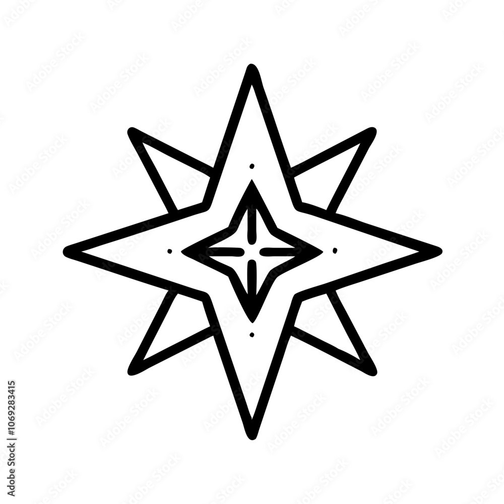 Compass-style star with layered points in outline style Compass-style star with layered points in outline style