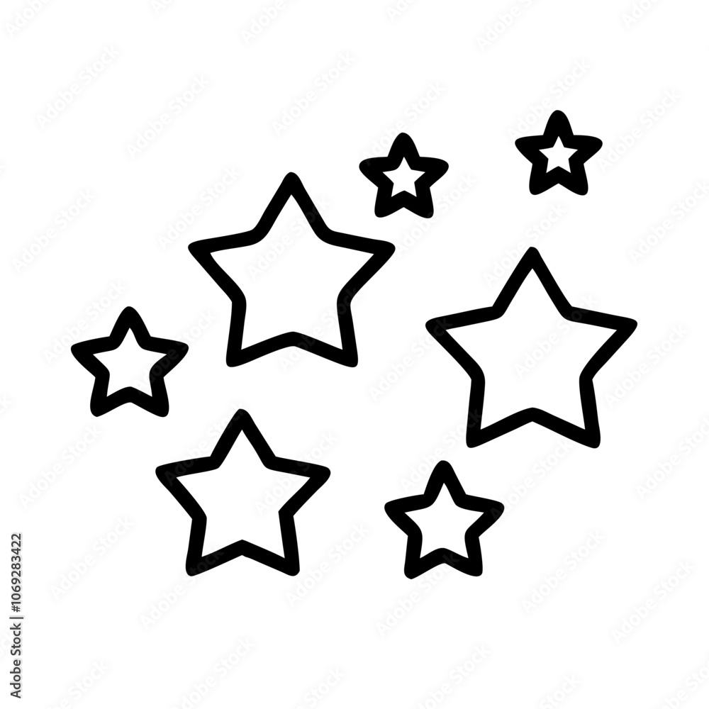 Group of various-sized stars icon in outline style Group of various-sized stars icon in outline style
