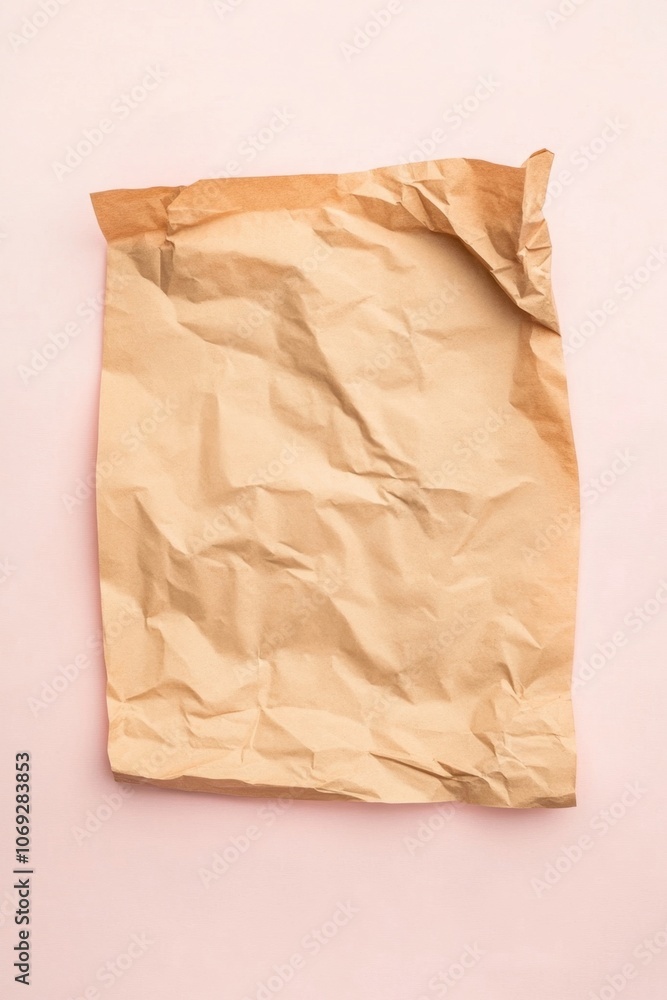 crumpled brown paper bag on pink background crumpled brown paper bag on pink background