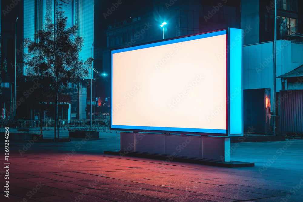 Flashing Digital Billboard in the Night: Vibrant Urban Scene Flashing Digital Billboard in the Night: Vibrant Urban Scene