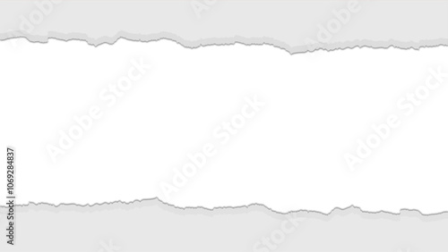 Torn white paper with ragged edges isolated on transparent or white background, vector illustration.