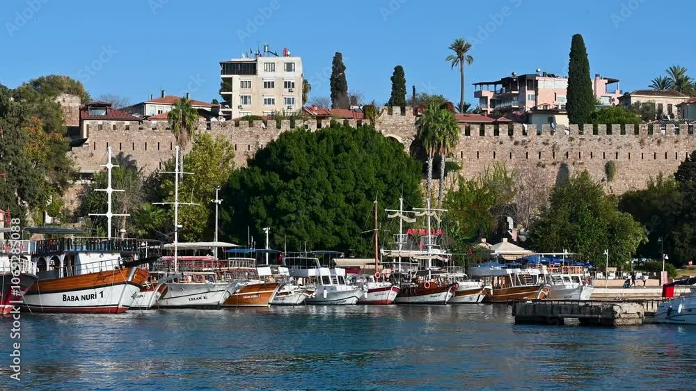 Antalya Kaleici Marina drone shooting, boats, Sunset in the Mediterranean Antalya Kaleici Marina drone shooting, boats, Sunset in the Mediterranean