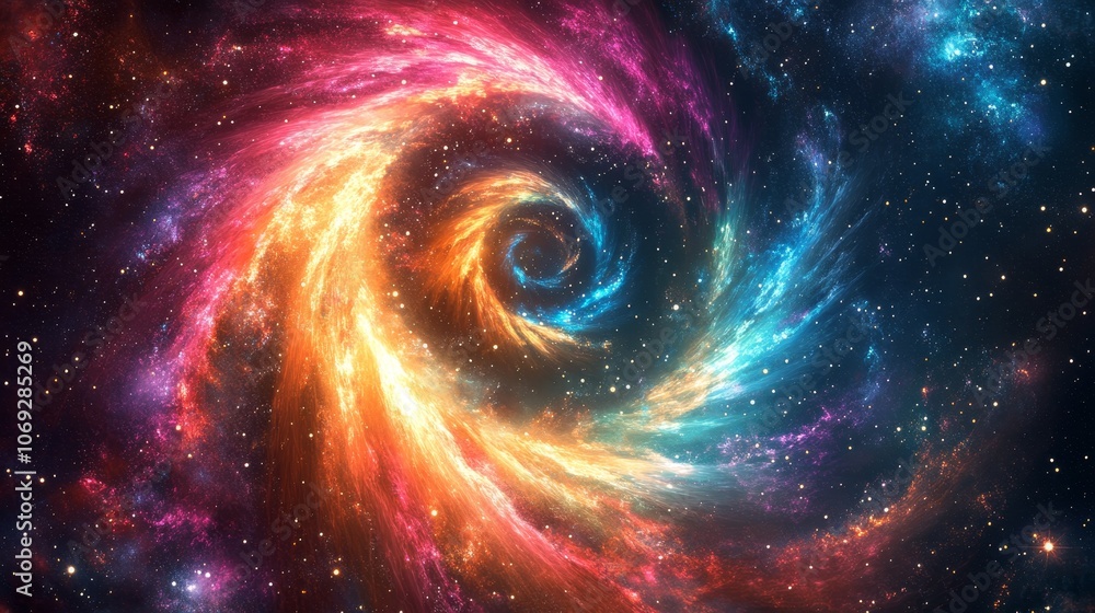 A radiant spiral galaxy shining with multicolor beauty, filled with starry wonders. It conveys a sense of infinite possibilities and the grandeur of the cosmos. A radiant spiral galaxy shining with multicolor beauty, filled with starry wonders. It conveys a sense of infinite possibilities and the grandeur of the cosmos.