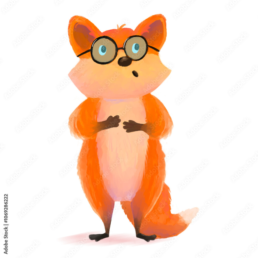 Fototapeta premium Cartoon fox on white background, mascot, character