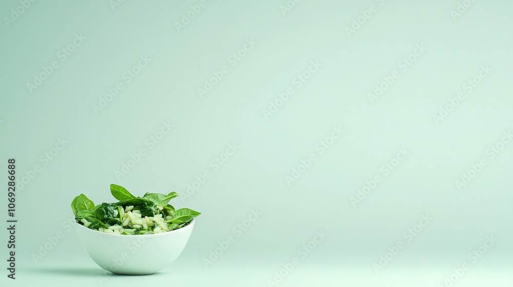 A white bowl filled with lettuce rests atop a green cloth-covered table, adjacent to a white wall and a soft green accent wall A white bowl filled with lettuce rests atop a green cloth-covered table, adjacent to a white wall and a soft green accent wall