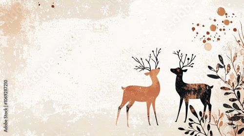 Create a cozy holiday atmosphere with hand-drawn christmas background featuring rustic reindeer