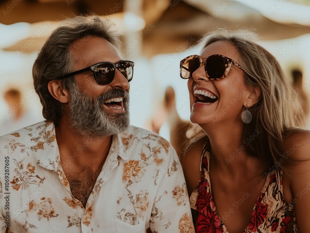 A man and a woman laughing at each other A man and a woman laughing at each other