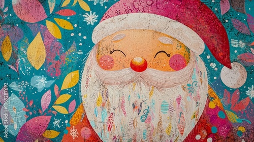 Create a whimsical handdrawn christmas background featuring a cheerful santa claus for festive designs