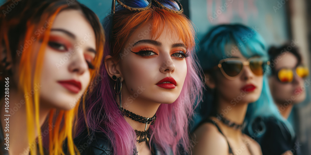 Obraz premium Vibrant urban fashion: bold hairstyles and edgy street style portraits