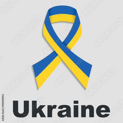 Decorative ribbon in the colors of the Ukrainian flag. Vector on a gray background