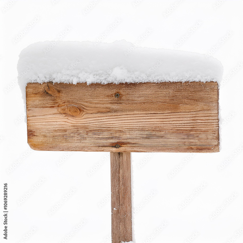 Naklejka premium Snow covered wooden road sign isolated on white background. Way direction.