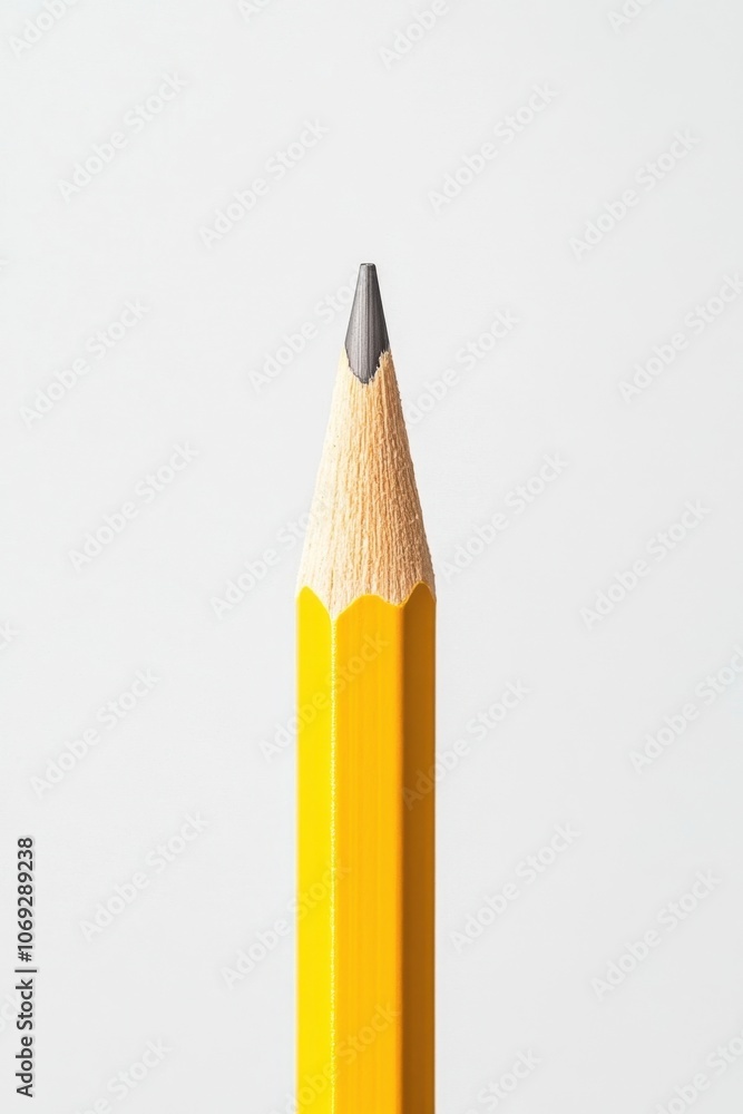 Close-up of a sharp yellow pencil against a plain white background Close-up of a sharp yellow pencil against a plain white background