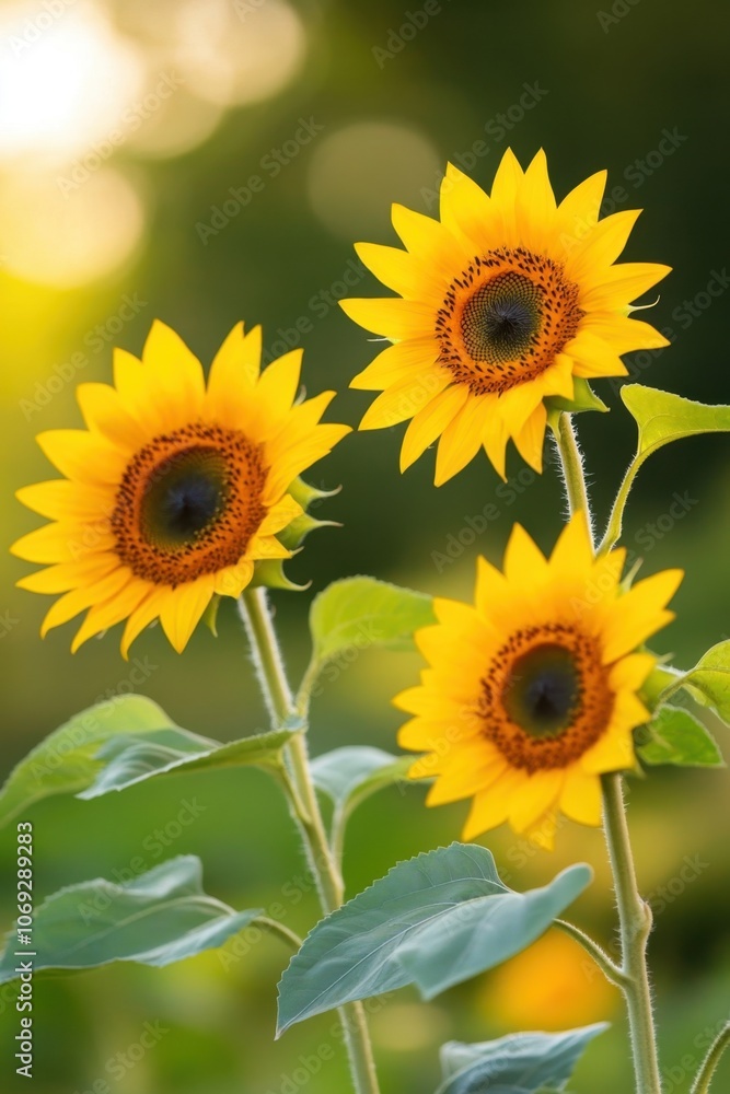 Obraz premium Vibrant sunflowers blooming in a field on a sunny day