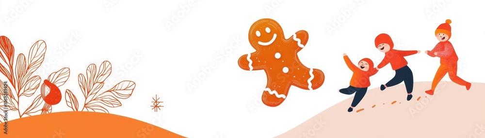 Kids chase a flying gingerbread man in a fun and festive adventure together Kids chase a flying gingerbread man in a fun and festive adventure together