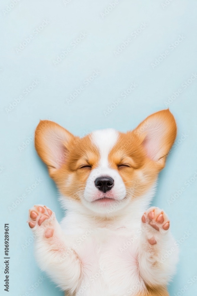 Obraz premium Adorable corgi puppy with eyes closed, looking content and relaxed